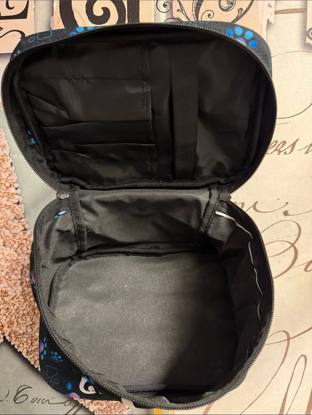 Dog Grooming Travel Bag - Black with Blue & Pink Paw Print